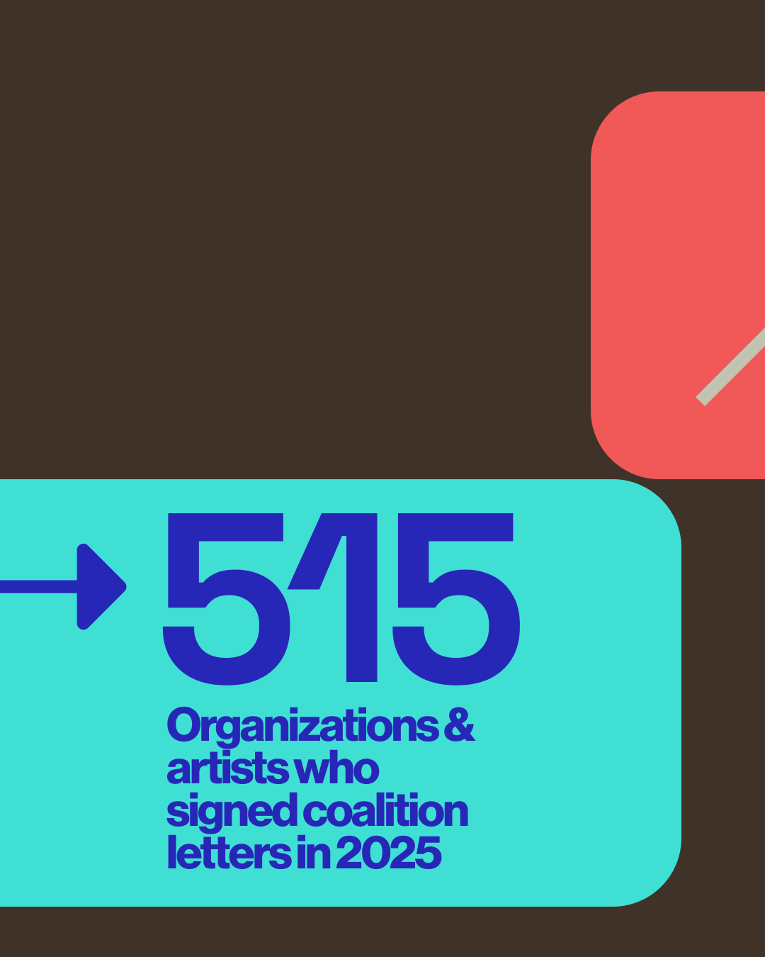 Our most successful campaigns and victories are only possible because we’re able to engage millions of people like you to take action. Here are some stats from 2025!  🚀We launched 28 campaign pages in 2025 📱We drove over 19K calls to lawmakers at critical moments ✊Our campaign pages saw over 83,000 actions taken ✉️ We got 515 organizations and artists to sign onto coalition letters 🚚 We commissions 4 billboards  We are truly grateful for the incredible work you all have put in to be with us in the fight against techno-fascism!
