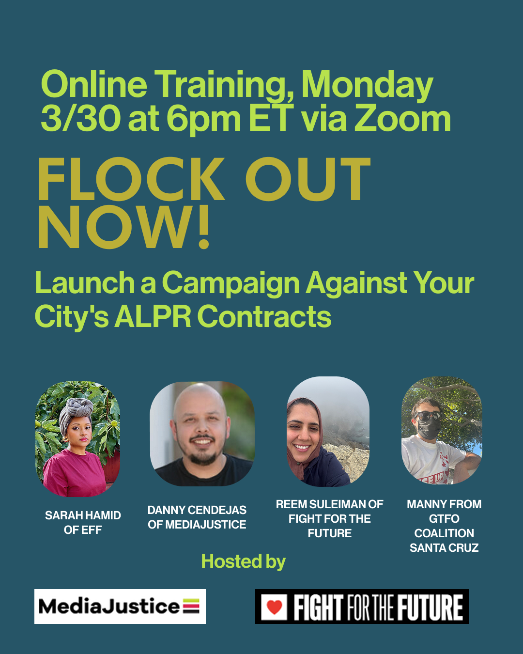 Join us Monday for a webinar training with Reem Suleiman and Leila Nashashibi along with partners at Electronic Frontier Foundation (EFF), Get the Flock Out Coalition and MediaJustice (more speakers to come) on how to launch a campaign to fight ALPR's in your community. More than three dozen cities across the U.S. have canceled or paused their contracts with Flock as communities rise up to fight back against ICE surveillance - and your city can be next!  Register here: https://lnkd.in/e--p93Be  Here's what to expect:  ✅An overview of a step by step process you can take to fight Flock surveillance in your city  ✅A success story from a local organizer who shut down their city’s Flock contract ✅Tips for how to pressure your HOA to cancel its ALPR contracts ✅Important actions you can take RIGHT NOW to join the campaign targeting Lowe’s for colluding with ICE through its shameful contract with Flock
