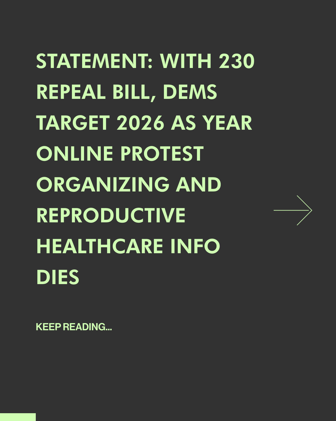 Democrats like to say that they are trying to sunset Section 230 as a way to rein in Big Tech, when really the loss of this law will give tech billionaires the right to silence us all.  If they really wanted to rein in Big Tech, lawmakers would pass robust federal data privacy and antitrust legislation so that people would be protected online, and have real choices beyond the billionaires’ club.”