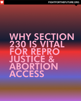 Loss of Community Spaces Platforms could ban discussions on sexual health, reproductive health + gender to avoid legal harassment. 🚫 Silencing Marginalized Voices Loss of online free speech rights of marginalized people + those seeking accurate, safe abortion and gender affirming care information. 🎯 Increased Harassment Risk Without Section 230’s moderation protections, sites may stop removing hate speech—leaving LGBTQ users and abortion seekers more exposed. 💼 Harm to Small Platforms Many small platforms won’t survive the legal risks —pushing people seeking abortion or gender affirming care out of safer, smaller spaces like BlueSky or Reddit into Big Tech