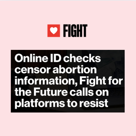 Last week we hosted a week of action against online ID verification bills with a week of digital and in-person actions calling on platforms like YouTube and Reddit to resist age and ID check requirements because they censor critical content, including life-saving abortion information. Read the full press release at the link in our bio!