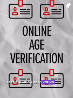 We’re day 3 into our week of action against online ID checks!  Put simply, online ID checks are protocols that websites and applications use to verify your age and identity online – and fascists LOVE them because they help them censor information online that they don’t like.  Online ID checks are being promoted as convenient and as tools to keep kids safe, and with lawmakers pushing them so hard, companies are pre-complying and buying into the wave of age-gating the internet. However, online ID checks actually endanger young people, communities organizing for political change, access to abortion information online, and anyone who is posting information that the government would like to censor.  This will also make the internet less safe and less usable (and anonymous) for everyone!  ❌Blocked content (sex education, LGBTQ information, or abortion information) will be harder (if not impossible) to share with your audiences.  🤳Clicking on a news article, logging onto social media, or accessing your favorite sites will be interrupted by ID verification tools, which will collect massive amounts of personal data and endanger vulnerable communities.  We’re asking you to use your platform to call on lawmakers to protect digital privacy, freedom of information, and the very usability of the Internet by rejecting online ID check laws!  #youtube #ageverification #lgtbqpride #creators
