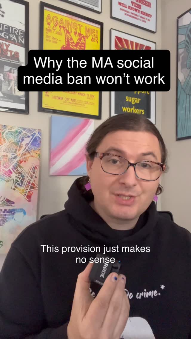 The social media bill that passed the Massachusetts House this week is a disaster. It’s unconstitutional, it won’t protect kids, and there are parts of it that just make zero sense. Thank you @electerika @mikeconnollyma for standing with LGBTQ youth and human rights. Shame on the rest of you — truly embarrassing yourselves with this one. Listen to human rights experts. Punish Big Tech, not parents and teenagers.