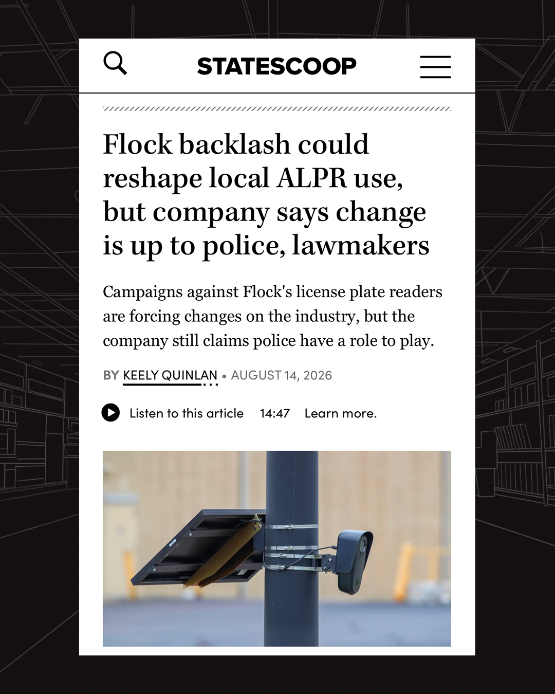 New from @statescoop ! Our communities are speaking out and saying warrantless AI surveillance is unacceptable. A perfect highlight as the No ALPR week of action is currently underway. Don’t forget we’re campaigning against corporate Flock surveillance at two companies that are Flock’s biggest customers. Join in on the action at DeFlockLowes.com ! #flock #alpr #resist #dropflock