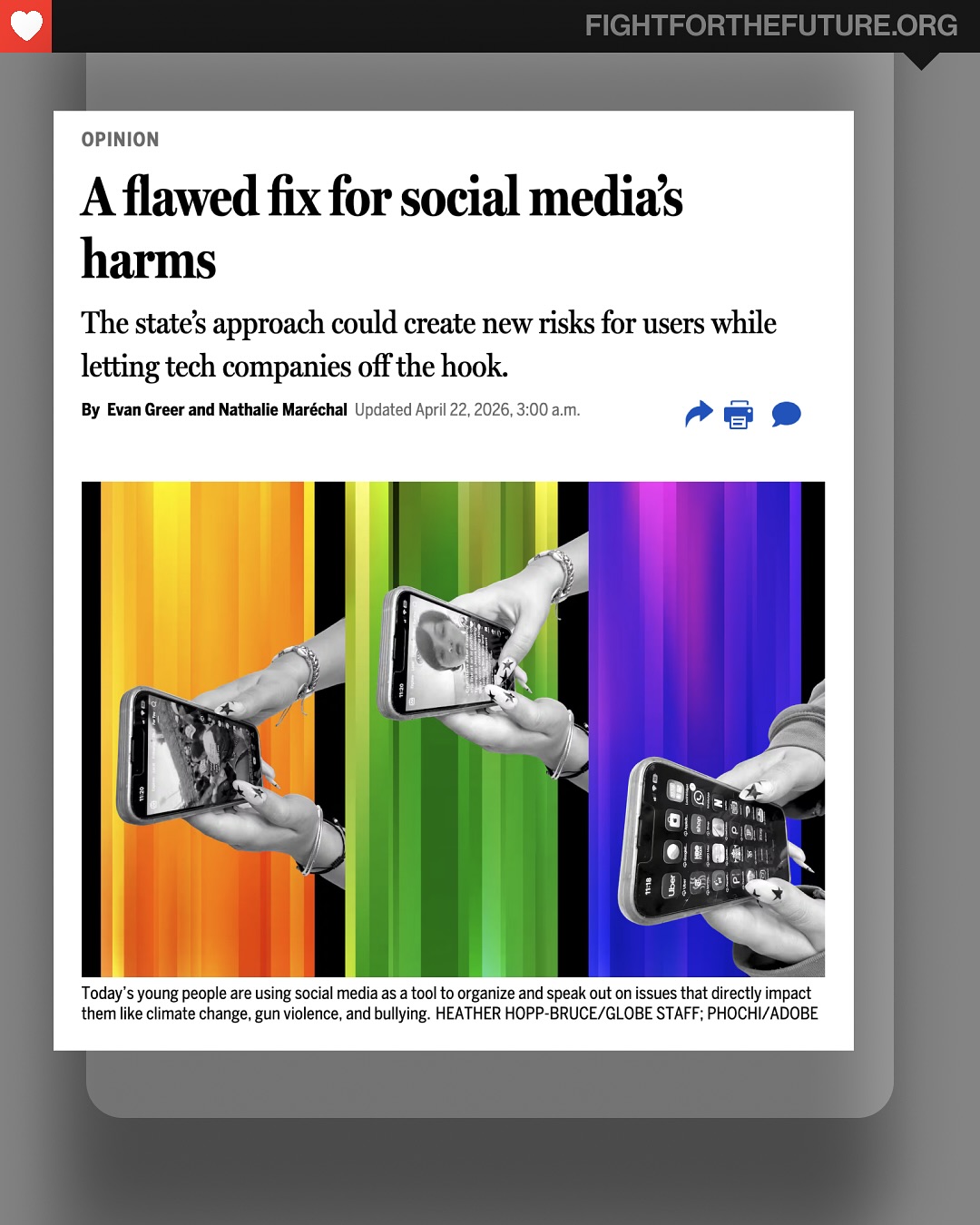 NEW: @thatevangreer + Nathalie Maréchal in the Boston Globe today detailing the new push for mandatory online ID checks in Massachusetts and how it will hurt kids and help Trump.