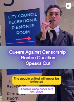 We joined Queers Against Censorship coalition members, parents of queer and trans youth, and allied organizations to speak out at the Boston City Council today against KOSA and age verification legislation, censorship measures that would harm queer youth online. 🙅♀️ If you live in Boston- this is your time to shine by adding your voice in opposition to these bad internet bills. Go to QueersAgainstCensorship.com (link in bio) to join the fight! ✊